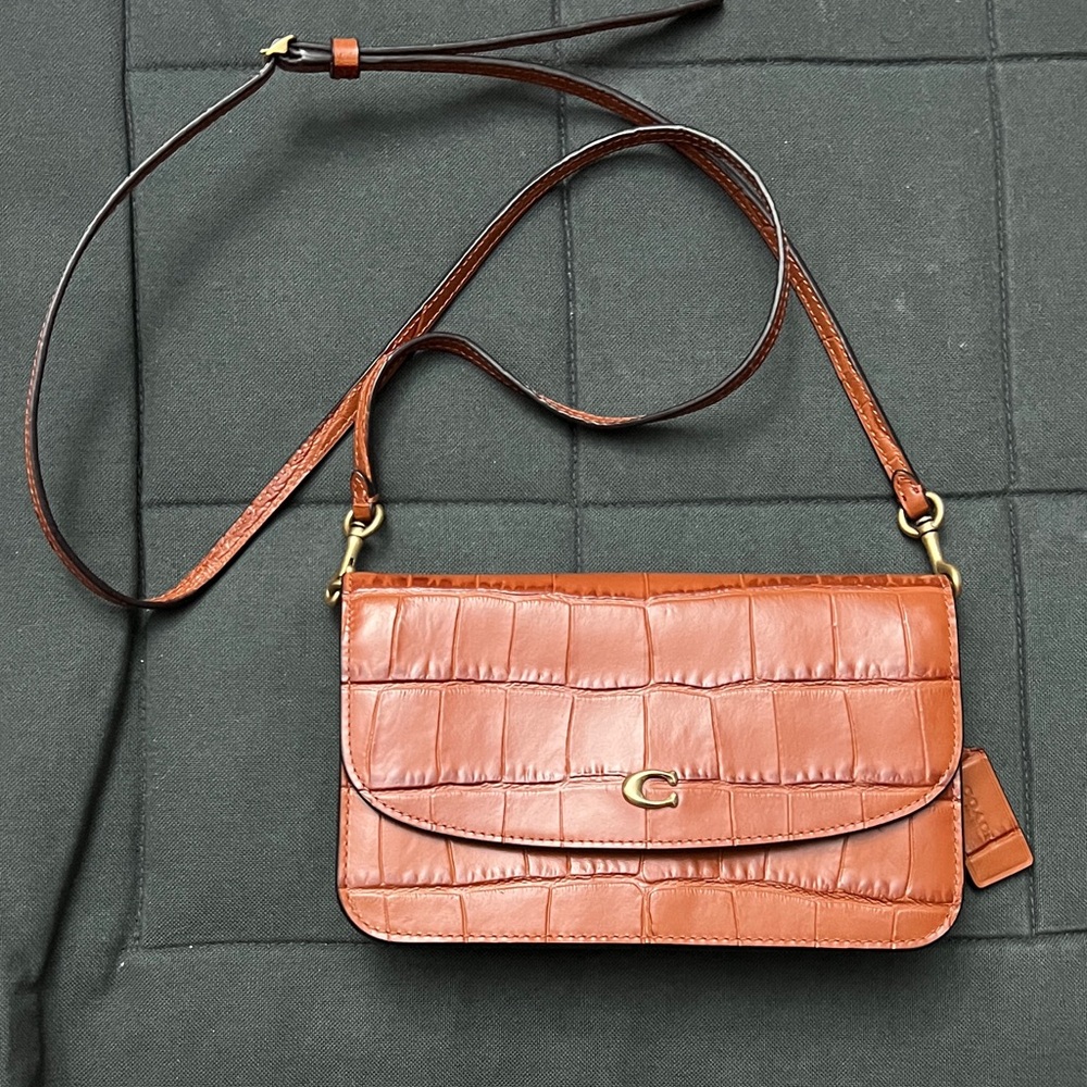 Coach Brown Croc-Embossed Crossbody Bag